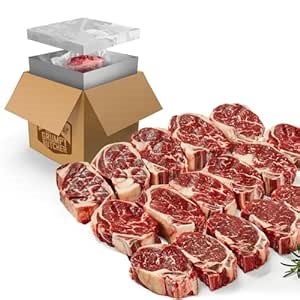Grumpy Butcher Beef Ribeye Steaks, 16 pack (12 oz each) - Prime Steakhouse Quality Rib Eye Steak Meat - For Delivery in Bulk Meat Package
