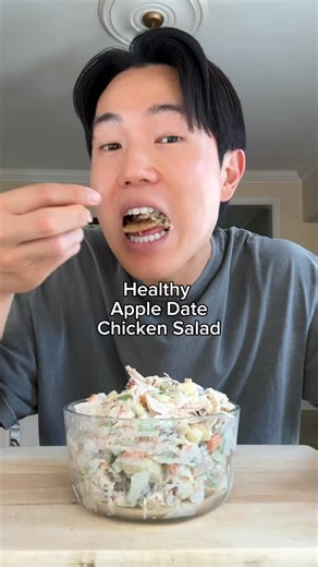 1.4M views · 236K reactions | High protein, low calorie, and veggie-packed… my favorite chicken salad recipe to date ‍ Ingredients: - chicken (shredded - 2 1/2 cups) - green onion (2) - carrots (1/2 cup) - celery (1 cup) - dill pickles (1/4 cup) - apple (1) - dates (6) Dressing: - greek yogurt (3/4 cup) - olive oil (2 tbsp) - dijon mustard (1 tsp) - garlic (1 tsp) - salt and pepper (to taste) | James Bok | Facebook