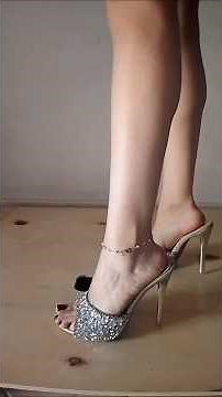 ASMR Home Silver Crystal Mules | Wooden Floor Sounds - #heels #highhheels #highheelslover #tryon