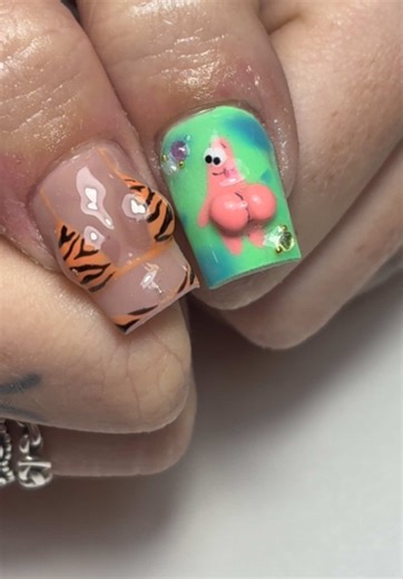Double cheeked up #nailart #spongebob #3dnailart #uknailtech #nailtechtiktok