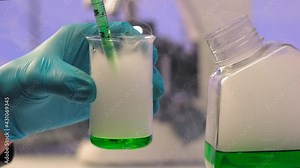 Chemical laboratory experiment with liquid. Smoke or steam in the laboratory