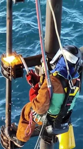 Extreme Rope Access Work Offshore 🌊 | Breathtaking Heights & Views #shorts