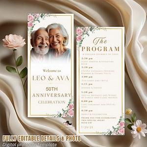 Golden Anniversary Program Template 50th Wedding Anniversary Program Card Printable Birthday Party Program With Picture White Gold Program - Etsy