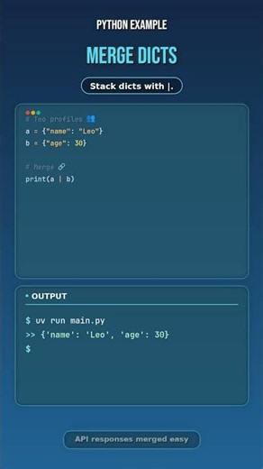 Merge Python Dictionaries in One Line (Python 3.9+) #Python #Coding #LearnPython #PythonTips #Shorts