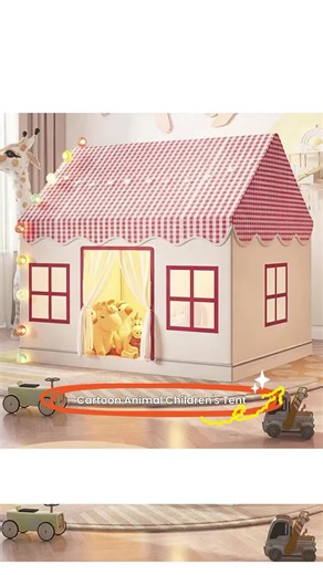 Cartoon Animal Pattern Children's Tent, Cute Indoor Play House, Portable Indoor Playhouse, Outdoor Playhouse, Lightweight Foldable Play Tent for Boys & Girls, Birthday Gift