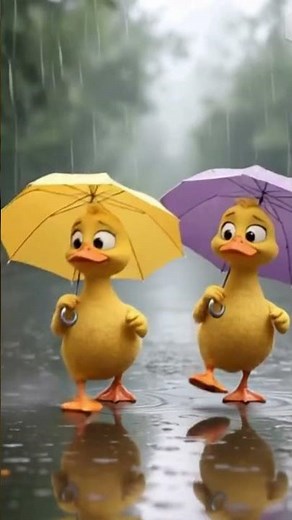 Two Colorful Ducks Walking in Rain ☔ | Cute AI Video