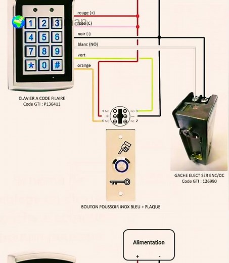 Exemple Schéma de cablage du clavier +gâche électrique +bouton poussoir #shorts 2024