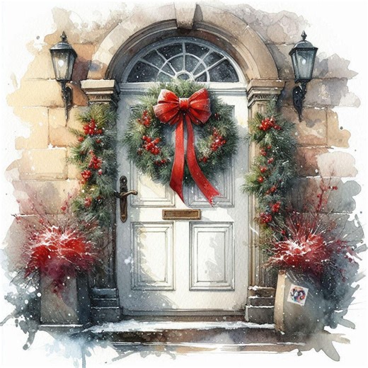 Watercolor Christmas Front Door Clip Art (digital Download) - Etsy UK