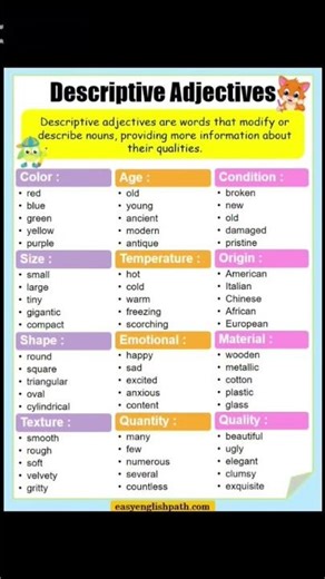 Descriptive Adjectives in English