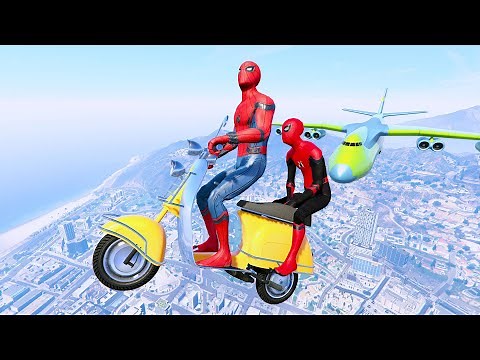 GTA 5 Spiderman Bike Stunts #3 (Spider-Man Jumps Over Plane)