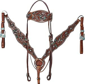 Western Horse Trail Barrel Headstall Breastplate Set Brown Colored