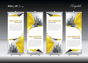 Gelbe Roll up Banner Vorlage Vektor, Flyer, Werbung, X-Banner,...