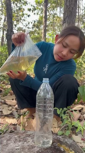 Survival Skills- easy methood saving water transfer to bottle #camping #bushcraft#water #smart