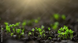 Plants growing in time lapse, Cress salad sprouts germination from seeds in ground. Farming and gardening at spring. Business agriculture harvesting concept.
