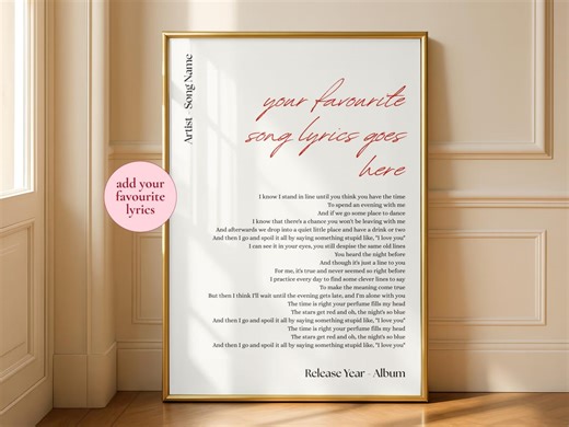 Personalised Lyrics Poster, Printable Wedding Gift, Music Poster, Personalised Wall Art, Custom Song Lyric Poster, First Dance Song Print - Etsy