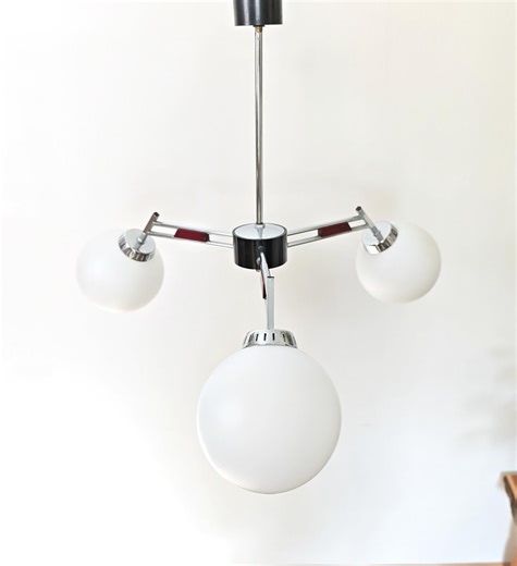 Vintage 3-light Opal Glass Ceiling Lamp / Mid Century Modern Chandelier / Space Age Sputnik Light | Chrome Pendant - Etsy
