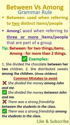 Understanding between and among| difference between among and between| between among examples| among
