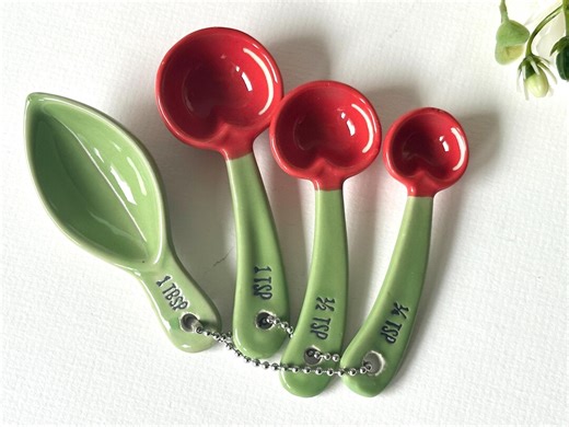 Ceramic Measuring Spoons, Cherry Measuring Spoon Set, Measuring Cups, Baking, Cute Ceramics, Kitchen Decor, Cottagecore, Housewarming Gift - Etsy