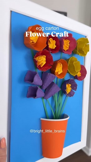 DIY 3D Flower Bouquet Craft for Kids Looking for a fun and easy craft project? This 3D Flower Bouquet is perfect for kids and only needs a few simple materials. It’s bright, creative, and makes a lovely handmade gift or decoration! Materials Needed: 1. 2 egg cartons – Cut in different ways to create a variety of flower shapes. 2. Paint – Use bright or pastel colors to bring your flowers to life. 3. Colored paper – Great for adding leaves, stems, or extra details. 4. Paper cup – Cut in half to cr
