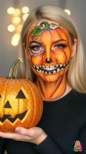 17K views · 199 reactions | Pretty woman with a cool Jack-o'-lantern art Halloween face painting. #halloween #Jackolantern #facepaint #bodyart #costume | BODY ART | Facebook