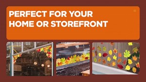 Large Fall Window Clings – 47" x 7.3" Double-Sided Border for Glass with 51 Autumn Leaves Decals, Reusable Static Cling Stickers for Classroom, Home & Storefront Fall Decor