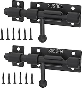 HOJLKLD Slide Bolt Gate Latch, 2 Pack 4 Inch 304 Stainless Steel Barrel Bolt Latch with 8 mm Padlock Hole, 10 mm Bolt Heavy Duty Black Sliding Latch Lock - Amazon.com