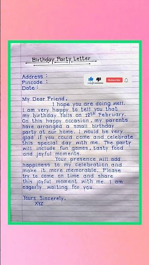 Birthday Party Letter| write a letter to your friend inviting in your birthday party |🎂🎂 #shorts