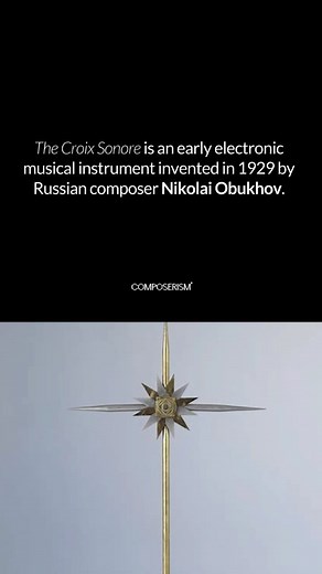 dj A/D on Instagram: "@composerism Have you ever heard of one of the most unique instruments, the Croix Sonore? The Croix Sonore, invented in 1929 by Russian composer and physicist Nikolai Obukhov, was one of the earliest electronic instruments to produce continuous pitch. It shares similarities with the theremin, but its unique design features a cross-shaped antenna. The pitch is controlled by the proximity of the player's hand to the antenna, and its electronics are housed inside a brass spher