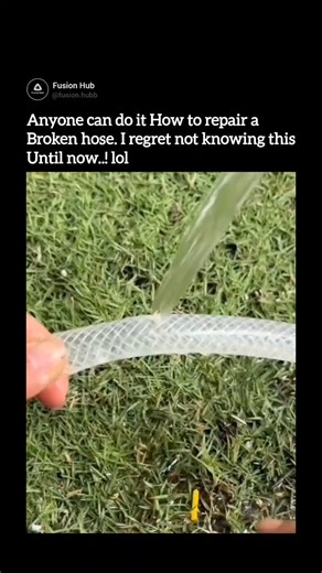 Fusion Hub on Instagram: "This X post shares a simple DIY video tutorial for repairing a damaged garden hose by cutting a straight section from the hose itself, inserting it as a coupler into the broken ends, and securing with duct tape, demonstrating water flow without leaks. The method aligns with established DIY advice from sources like Instructables and YouTube tutorials, offering a quick temporary fix that reduces waste but may lead to gradual leaks or reduced pressure, recommending hose cl