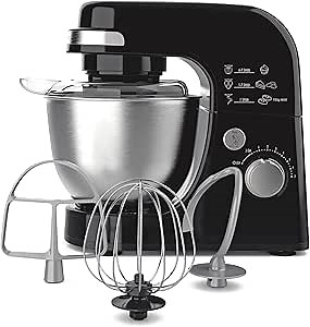 Hamilton Beach Electric Stand Mixer, 4 Quarts, Dough Hook, Flat Beater Attachments, Splash Guard 7 Speeds with Whisk, Black
