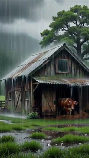Rain in the Barn Relaxing Stormy Night with Cows ASMR