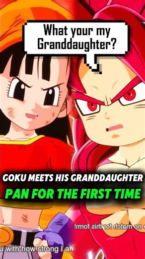 Daima Goku meets his Granddaughter Pan for the First Time