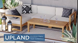 Modway Upland Teak Wood Outdoor Patio Sofa with Cushions in Natural White