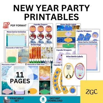 New Year Party Printables Bundle | New Year Decorations Printable | New Year