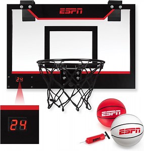 ESPN Shatterproof Mini Basketball Hoop with Electronic Scoring, Includes 2 Mini Basketballs and Pump