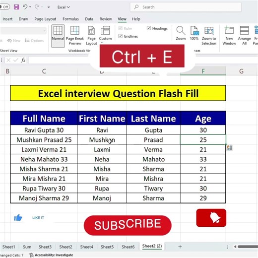 Flash Fill In Excel | Data Auto Fill Trick #excel #excelformulas #vlookup #spreadsheets
