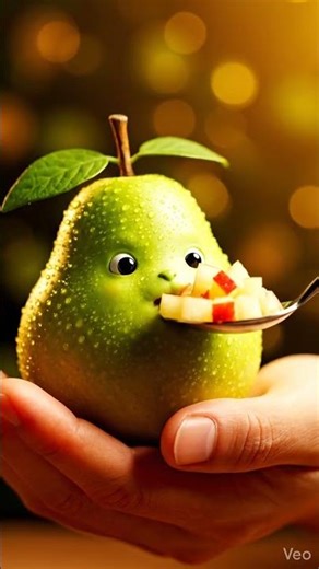 This pear's reaction to food is adorable 🍐 #wholesome #animation