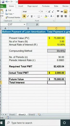 How to prepare loan amortization schedule by using Balloon Payment Method in Excel spreadsheet