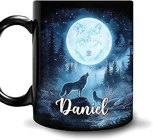 Personalized Wolf Mug Gifts - Wolf Gifts For Men Women - Animal Lover Gift - Best Birthday Christmas Gift for Wolves Lovers - Custom Name 11oz Black Ceramic Coffee Tea Cup