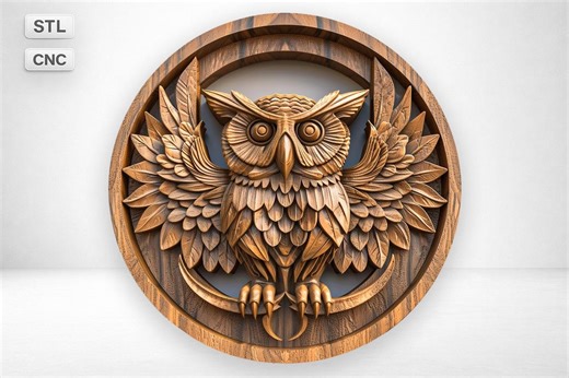 Owl Circle Frame Relief 3D Model Designed for CNC Carving and 3D Printing - Etsy