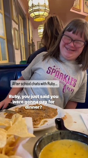 Thanks for dinner Ruby🤣🤣 #afterschoolchatswithruby #funny #theluckyfew #lifewithrubydoobs #downsyndrome #downsyndromerocks | RubysRainbow.org