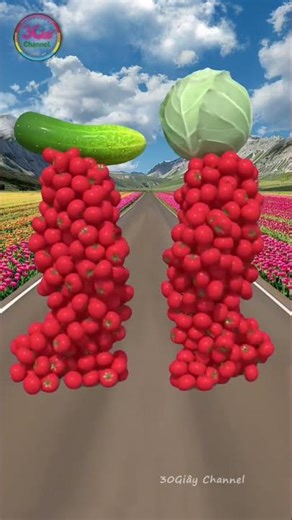 Create humanoid fruit and vegetable characters stan up, walking, touching and fall down... #shorts