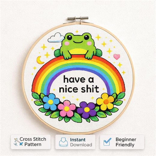 Frog Cross Stitch Pattern Funny Toad | Snarky Cross Stitch PDF, Cheeky Bathroom Wall Art, Goblincore Pattern, Adult Humor Decor