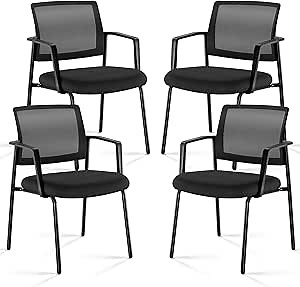 Sweetcrispy Mesh Back Stacking Arm Chairs 4 Pack, Upholstered Fabric Stacking Chairs, Sturdy Metal Stacking Chairs, Easy to Use and Store, Outdoor and Indoor, for Home, Office, Party, Comfy, Black