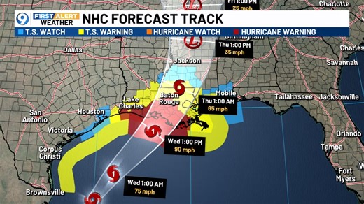 12K views · 47 reactions | No major changes with the NHC 4 PM update. Francine remains a Tropical Storm. The forecast track so another slight adjustment east which continues to spell good news for portions of the WAFB viewing area. | WAFB First Alert Weather | Facebook