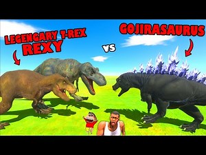 Will LEGENDARY T-REX and REXY fight GOJIRASAURUS ? | Shinchan and Chop in Animal Revolt Battle Sim