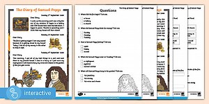 Interactive PDF: KS1 The Diary of Samuel Pepys Reading Comprehension Activity