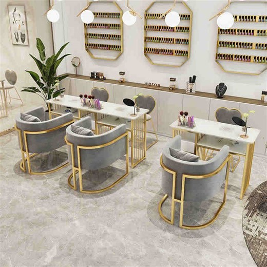 Stylish Nordic Iron Manicure Table and Chair Set Modern Double-Layer Marble for Salon Nail Salon or Living Room