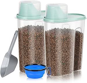 ANVS 2Pack Pet Food Container 2lb/2.5L, Cat Food Container With Pouring Spout, Handled Cat Food Dispenser With Pet Food Scoop Scoop And Travel Bowls For Small Dogs,Cats,Birds