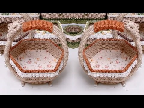 Beautiful Ancient Style Hand Woven Hemp Colored Rope Making a Storage Flower Basket Table Decoration